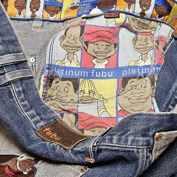 Platinum Fubu Jeans Fat Albert Streetwear Baggy Y2K HipHop Urban Junkyard Sz 40 - Picture 14 of 16